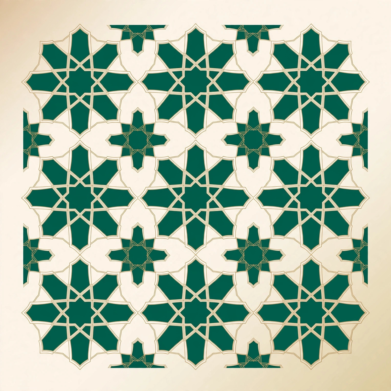 Decorative Islamic geometric pattern artwork in emerald and gold